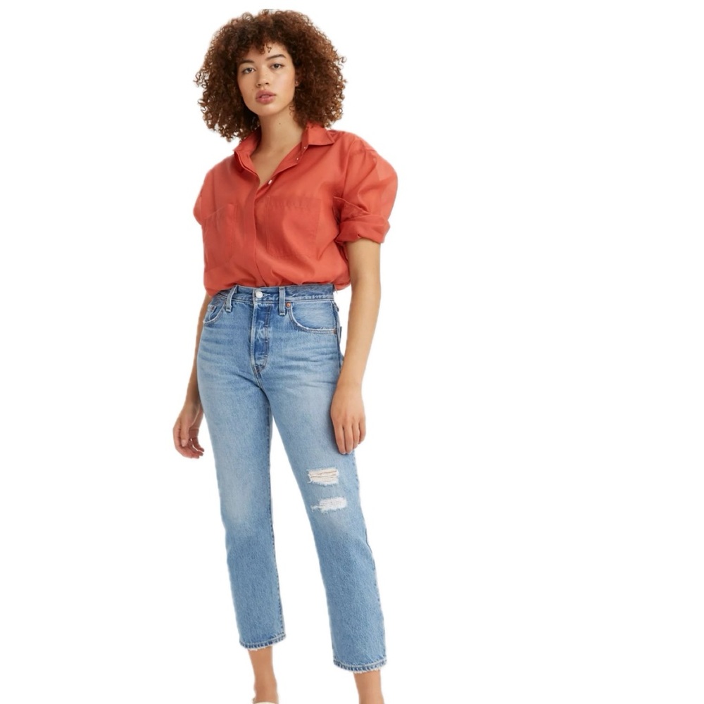 Levi’s 501® Original Cropped Women’s Jeans – Blue Wash Distressed ✨